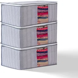 MERAO Non Woven Saree Cover Storage Zipper Bag Organiser For Wardrobe(GREY SET of 3) Jersey Cotton Laundry Bag-picture-28