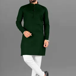 krishasales Men Solid Cotton Blend Straight Kurta-picture-11