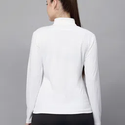 jump usa Women Solid High Neck Polyester White T-Shirt image 4