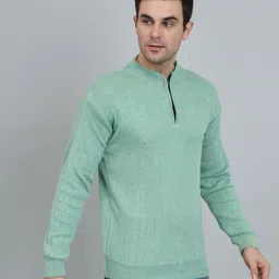 kilvested Men Solid Mandarin Neck Light Green Sweater image 3
