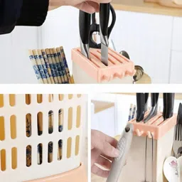 gaxquly Plastic Self Draining Chopstick Holder for Knife Spoon Fork Kitchen Cutlery Organizer Storage Basket image 2