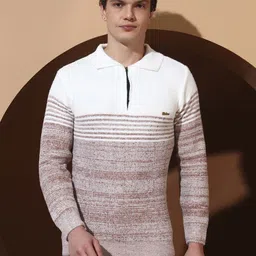 anixa Men Self Design Collared Neck Brown Sweater-picture-41