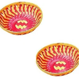 pooja ghar Handmade Colorful Round Shape Bamboo Basket for Wedding and Festival - 6 Inches Bamboo Fruit & Vegetable Basket-picture-33