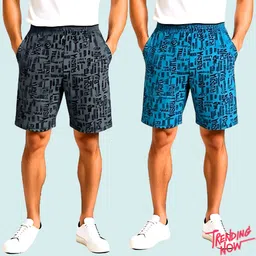 tthe dreams Pack of 2 Printed Men Black, Dark Blue Regular Shorts-picture-14