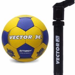 vector x SMASH-VOLLEY Synthetic Volleyball+VX Pump, 32 Panels (Blue and Yellow) Volleyball - Size: 4-picture-5