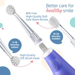 LuvLap JOY Baby Sonic Electric Toothbrush for Infant to Toddler of Ages 0-3 Years, Includes 2 Sensitive Brush Heads, Gentle Vibration, Smart LED Timer Electric Toothbrush image 3