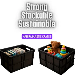 mahira Plastic Multipurpose Rectangular Storage Box Blue and Black Crates 500X325X250 MM Storage Basket image 4