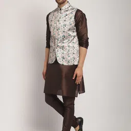 kaifoo Men Dupion Silk Kurta Churidar Ethnic Jacket Set image 4