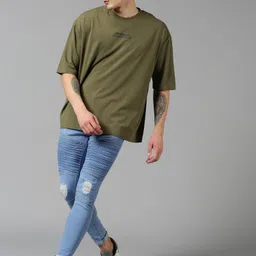 urgear Men Solid Round Neck Pure Cotton Green T-Shirt image 5