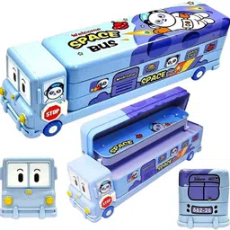 mikki tikki Pencil Box Cartoon Printed School Bus shapnar, pencil, doms eraser, scale doms Art Metal Pencil Box image 4