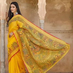 vcreation Digital Print Bollywood Cotton Linen Saree image 3