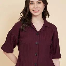 ekasya Women Regular Fit Solid Lapel Collar Casual Shirt-picture-22