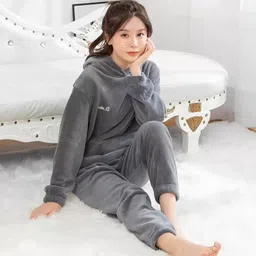 sizzers Women Night Suit Set Brown Solid-picture-10