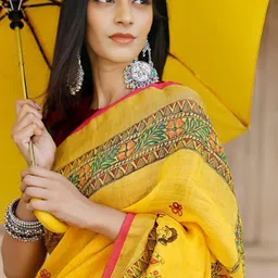 vcreation Digital Print Bollywood Cotton Linen Saree-picture-25