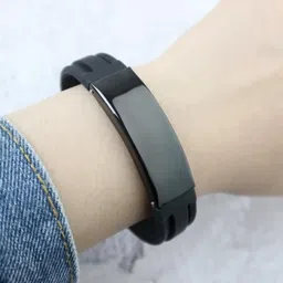 myki Alloy, Leather Black Silver Bracelet image 1
