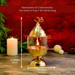 t-ka108 Akhand Jyoti, adjustable wick, long-lasting Deepam for all-day burning. Brass Table Diya Set image 5