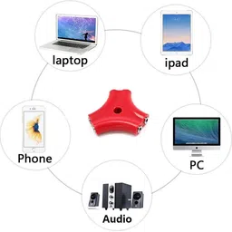 AirMount Red ™Red 6 Way 3.5mm Stereo Audio Triangle Splitter Adapter Headset, Headphone, Phone Converter image 3