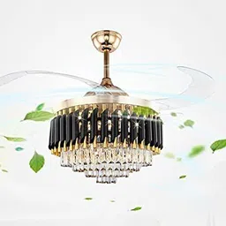 baslash Luxury Black-Gold 42 inch 3 Color Light Dual Control Remote Ceiling Fan Crystal Chandelier Ceiling Lamp-picture-38