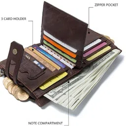 contacts Men Brown Genuine Leather RFID Wallet - Mini image 4