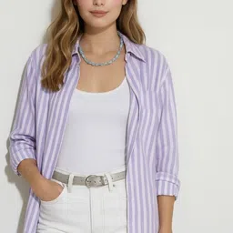 femibazaar Women Oversized Fit Striped Casual Shirt-picture-16