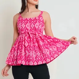 glorry creation Casual Shoulder Straps Geometric Print, Printed Women Pink Top image 1