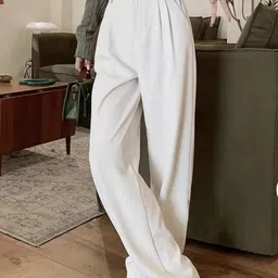 kotty Women Relaxed White Cotton Blend Trousers image 2