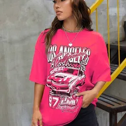 christy world Women Graphic Print Round Neck Pure Cotton Pink T-Shirt-picture-24
