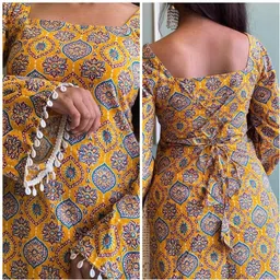 kunjoo Casual Flared Sleeves Printed, Ethnic Motifs Women Yellow Top image 3