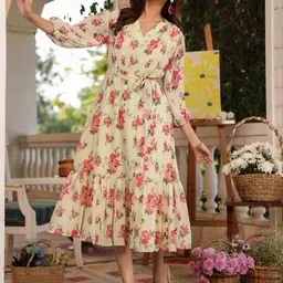 janasya Women Fit and Flare Yellow Midi/Calf Length Dress-picture-28