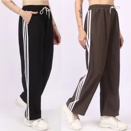 aileyis Pack of 2 Women Striped Black, Brown Track Pants-picture-14