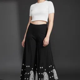 handkari Women Flared Black Pure Cotton Trousers-picture-33