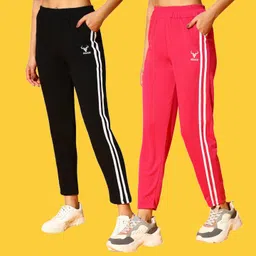 clothina Pack of 2 Women Striped Multicolor Track Pants-picture-41