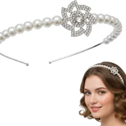 mukutique Bridal Pearl Headband for Wedding | Rhinestone Flower Hair Accessory Hair Band-picture-25