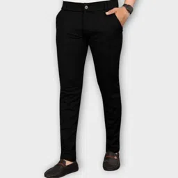 shreyannk Men Slim Fit Black Lycra Blend Trousers-picture-15