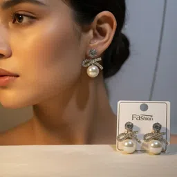 dreft Crystal Bow Knot Faux Pearl Drop Earrings Alloy Hoop Earring, Stud Earring-picture-47