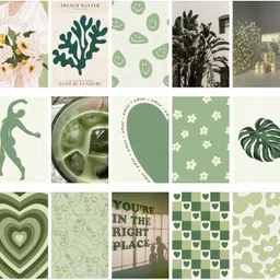 exo decor Paper Abstract Wall Art Posters, Green, Printed, 10L x 15W cm, Set of 30 | Wall Collage Kit, aesthetic posters | Room Decor Photo Collection| Posters for Room Decoration Fine Art Print image 3