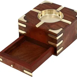 stuffcollection Wooden Handmade Ashtray with Cigarette Holder Brown Wood Ashtray image 5