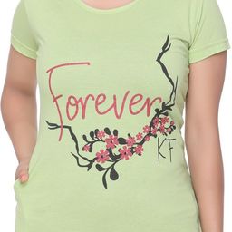 plush Women Graphic Print Round Neck Cotton Blend Light Green T-Shirt-picture-14