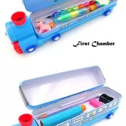 lanellie Double Decker Bus Space Travel Art Metal Pencil Box image 4