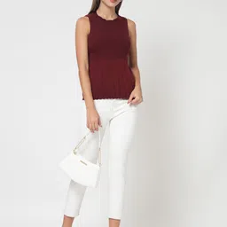 kalt Casual Sleeveless Self Design Women Maroon Top image 5