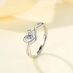 devora Beautiful Heart Zircon Silver Adjustable Ring For Women & Girls Valentine ring Stainless Steel Zircon Sterling Silver Plated Ring image 2