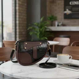 gtsfashion Brown Women Sling Bag Two Tone Croc Textured Sling Bag for Women | Brown & Black Stylish Shoulder Bag image 4