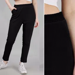 leewan Women Solid Black Track Pants-picture-25