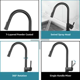 plantex Designer Brass Kitchen Mixer Tap for Hot & Cold Water with Pull Down 360 Sprayer Basin Mixer Faucet image 5