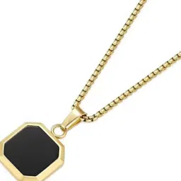 oxcar Unisex gold necklace with rectangular pendant Men's gold pendant-095 Gold-plated Stainless Steel Pendant Set-picture-19
