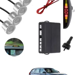 msnp Silver Waterproof Parking Sesnor With Led Display For Vehicle-308 Universal Silver 4pcs Reverse Parking Safety Sensor For Car-308 Parking Sensor image 1