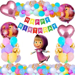 khushdin 73pcs Masha Theme Birthday Decoration Kit with Balloons and Banner Set-picture-26