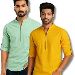 echowear Pack of 2 Men Solid Pure Cotton Straight Kurta-picture-34
