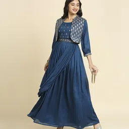 Pack of 3 Women Embroidered Pure Silk Gown Kurta-image-25