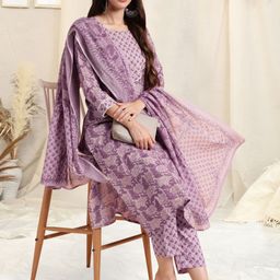 mirchi fashion Women Pure Cotton Kurta Pant Dupatta Set-picture-3